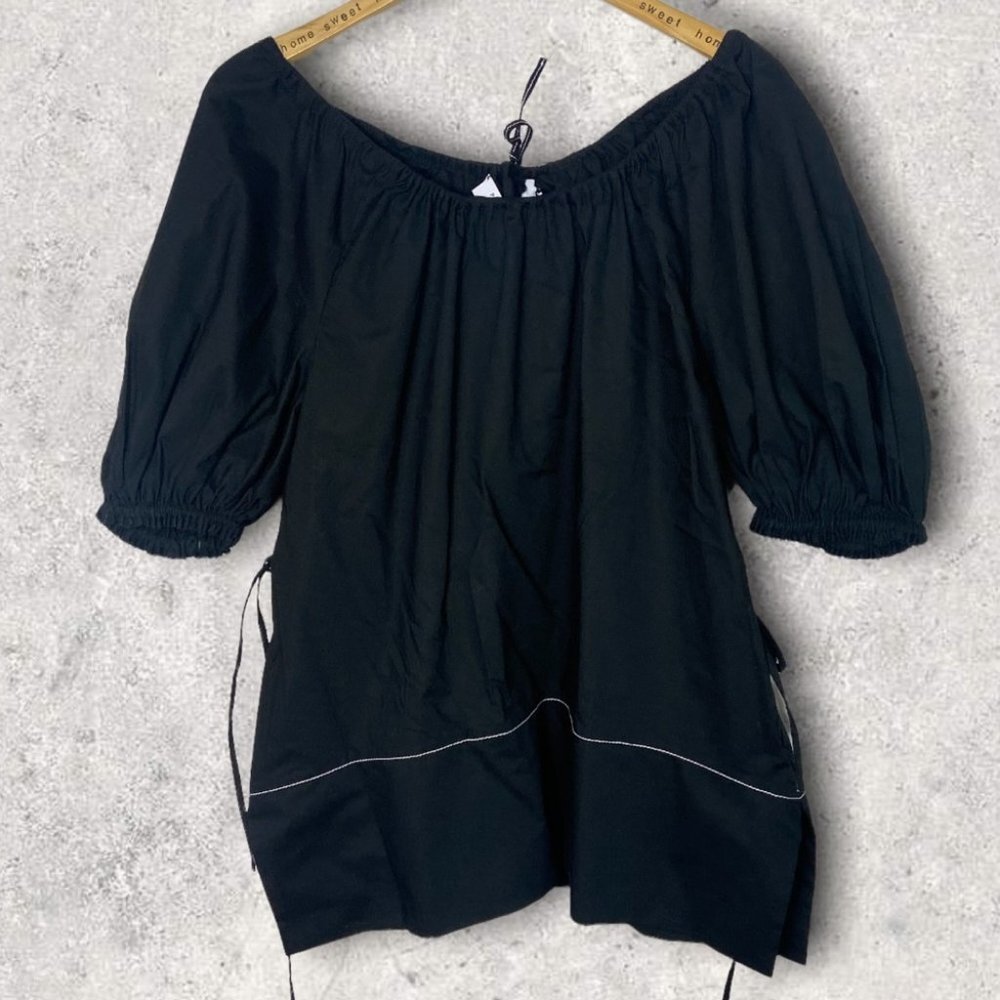 NEW Proenza Scouler Black Puff Sleeve Poplin Top Contrast Stitching Minimalist 4 - Picture 6 of 15
